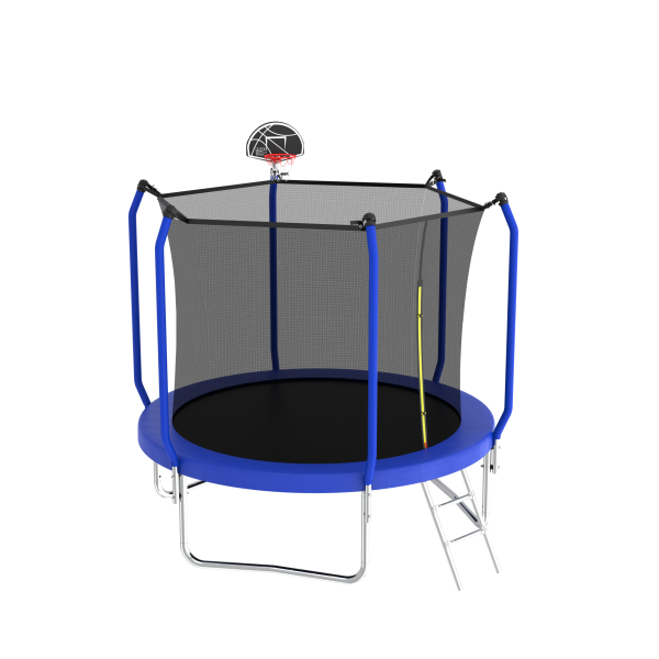 8FT Trampoline with Basketball Hoop, ASTM Approved Reinforced Type Outdoor Trampoline with Enclosure Net For Sale