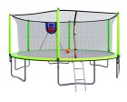 15FT Trampoline with Basketball Hoop Inflator and Ladder, 6pcs safety new pole Sleeves- Green Online now