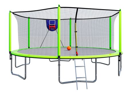 15FT Trampoline with Basketball Hoop Inflator and Ladder, 6pcs safety new pole Sleeves- Green Online now