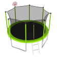 12FT Trampoline Green for Kids & Adults with Basketball Hoop and Ball ,Recreational Trampolines with Safety Enclosure for Back Yard Outdoor Cheap