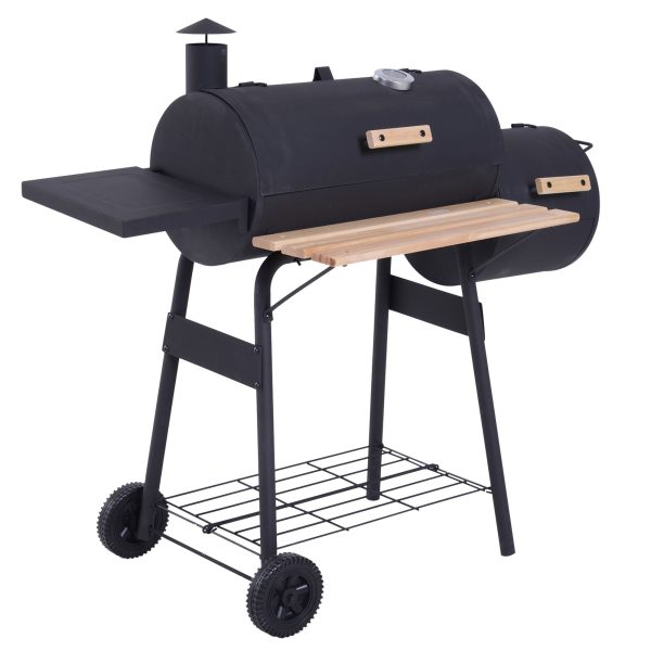 Outsunny 48  Steel Portable Backyard Charcoal BBQ Grill and Offset Smoker Combo with Wheels Online Sale