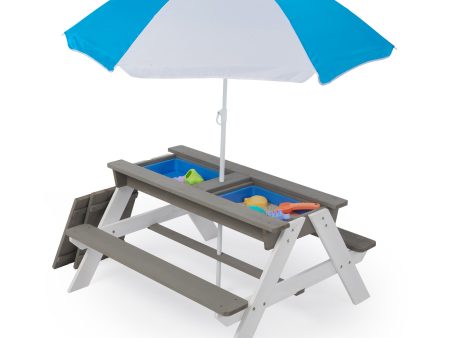 3-in-1 Kids Outdoor Wooden Picnic Table With Umbrella, Convertible Sand & Wate, Gray ASTM & CPSIA CERTIFICATION Cheap