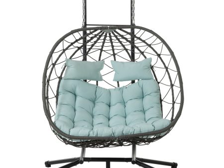 2 Persons Egg Chair with Stand Indoor Outdoor Swing Chair Patio Wicker Hanging Egg Chair Hanging Basket Chair with Stand for Bedroom Living Room Balcony Online