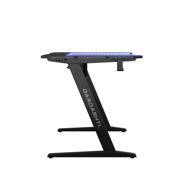 Gaming Desk, Steel Legs, Multicolored LED Lights, Cup Holder, 3 USB Ports, Tempered Glass Accent in Black Online Sale