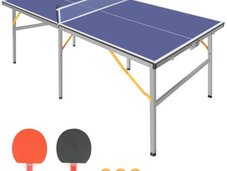 6ft Mid-Size Table Tennis Table Foldable & Portable Ping Pong Table Set for Indoor & Outdoor Games with Net, 2 Table Tennis Paddles and 3 Balls Online now