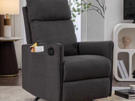 038-Cotton Linen Fabric Swivel Rocking Chair Glider Rocker Recliner Nursery Chair With Adjustable Back And Footrest For Living Room Indoor,Dark Gray Online