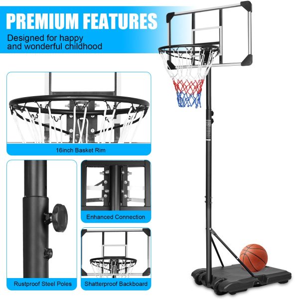 Portable Basketball Goal System with Stable Base and Wheels, use for Indoor Outdoor teenagers youth height adjustable 5.6 to 7ft Basketball Hoop 28 Inch Backboard For Sale