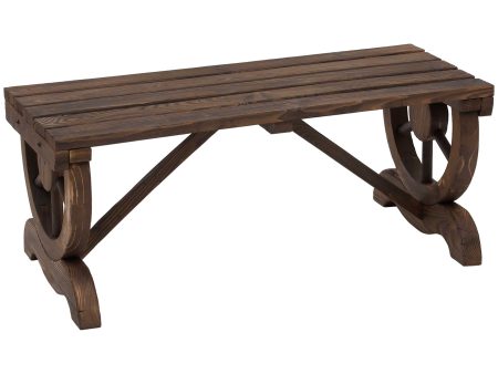 Outsunny 2-Person Wooden Garden Bench, Outdoor Wagon Wheel Porch Bench for Backyard Garden, Support 550 LBS, Rustic Country Style Patio Furniture, Brown Online Hot Sale