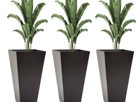 Outsunny Set of 3 Tall Planters with Drainage Hole, 28  Outdoor Flower Pots, Indoor Planters for Porch Patio and Deck, Brown Sale