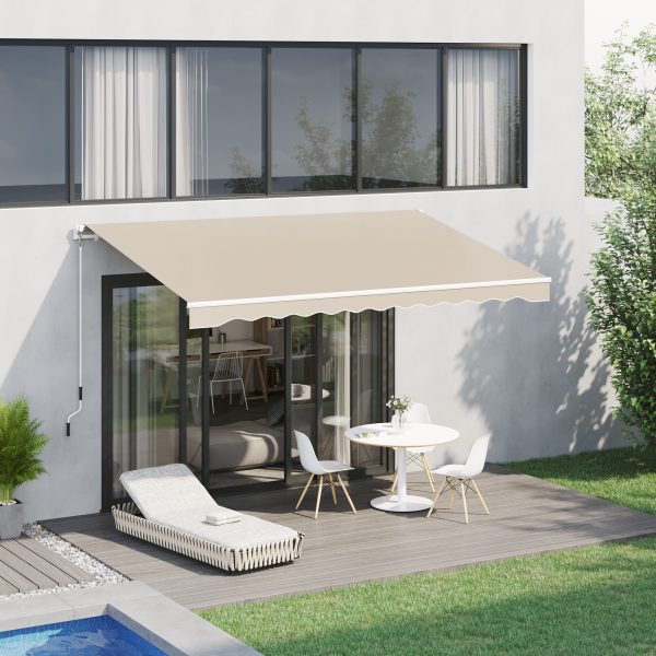 Outsunny 13  x 8  Retractable Awning, Patio Awnings, Sunshade Shelter w  Manual Crank Handle, UV & Water-Resistant Fabric and Aluminum Frame for Deck, Balcony, Yard, Beige Online now