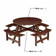 Outdoor 8 Person Picnic Table, 8 person Round Picnic Table with 4 Built-in Benches, Umbrella Hole, Outside Table and Bench Set for Garden, Backyard, Porch, Patio,  Brown For Discount