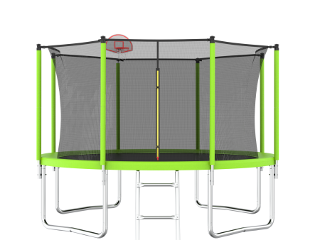 12FT Trampoline Green for Kids & Adults with Basketball Hoop and Ball ,Recreational Trampolines with Safety Enclosure for Back Yard Outdoor Cheap