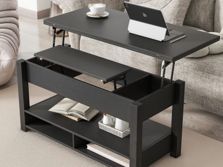 [VIDEO provided] ON-TREND Lift Top Coffee Table, Multi-Functional Coffee Table with Open Shelves, Modern Lift Tabletop Dining Table for Living Room, Home Office, Black Cheap