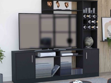 Kava Entertainment Center, Six External Shelves, Double Door Cabinet, Storage Spaces for TV´s up 37  -Black on Sale