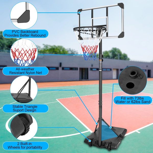 Portable Basketball Goal System with Stable Base and Wheels, use for Indoor Outdoor teenagers youth height adjustable 5.6 to 7ft Basketball Hoop 28 Inch Backboard For Sale