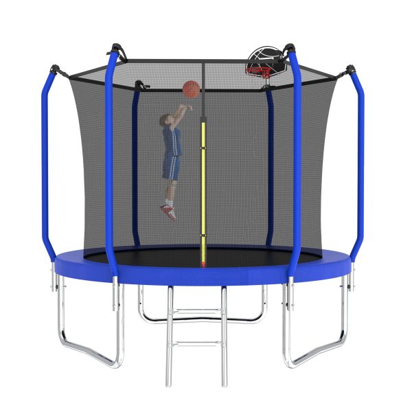 8FT Trampoline with Basketball Hoop, ASTM Approved Reinforced Type Outdoor Trampoline with Enclosure Net For Sale