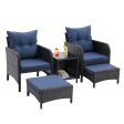 5 Piece Outdoor Patio Furniture Set,All Weather PE Rattan Conversation Chairs with Armrest and Removable Cushions,Ottomans and Storage Coffee Table for Poolside Garden Balcony Deck(Peacock Blue) Cheap