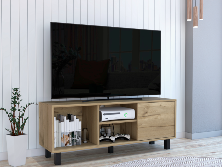 Myrtle Tv Stand, Tabletop,Three Open Shelves, One Cabinet, Light Oak, Modern, Engineered wood Supply