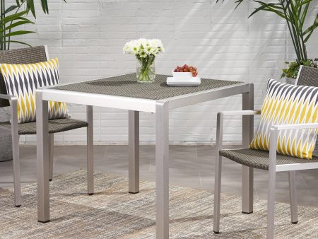 Outdoor Dining Table - Anodized Aluminum - Wicker Table Top - Square - Silver and Gray - 35  Online Hot Sale