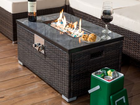 Outdoor Fire Table  Propane  Fire Pit Rattan gas fire table, gas fire table with tile tabletop Online now