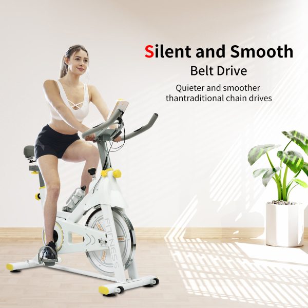 Indoor Exercise Bike Cycling Bike with Comfortable Seat Cushion Yellow+White For Cheap