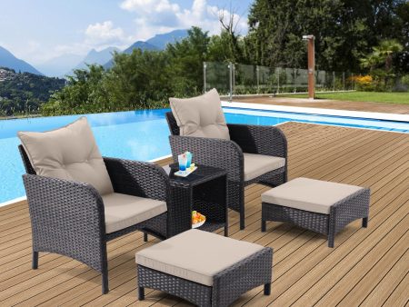 5 Piece Outdoor Patio Furniture Set,All Weather PE Rattan Conversation Chairs with Armrest and Removable Cushions,Ottomans and Storage Coffee Table for Poolside Garden Balcony Deck(Dust Grey) For Discount