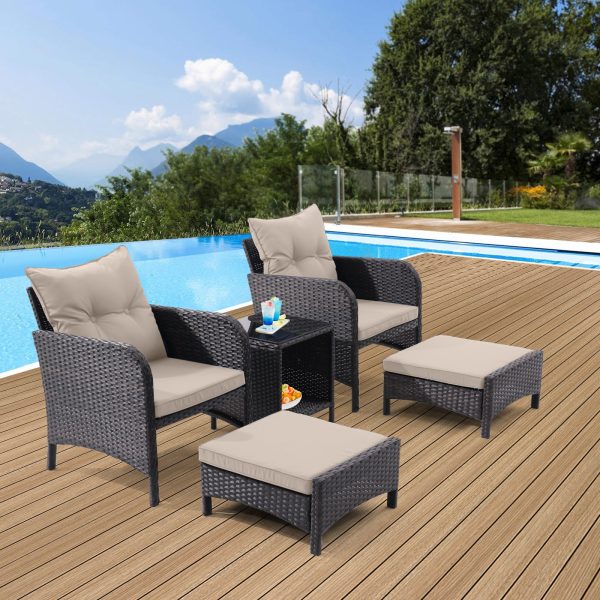 5 Piece Outdoor Patio Furniture Set,All Weather PE Rattan Conversation Chairs with Armrest and Removable Cushions,Ottomans and Storage Coffee Table for Poolside Garden Balcony Deck(Dust Grey) For Discount