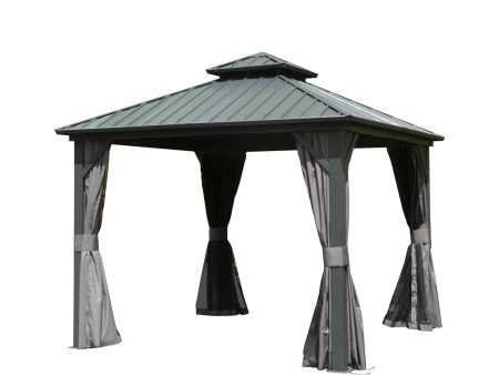 10  X 10  Hardtop Gazebo, Aluminum Metal Gazebo with Galvanized Steel Double Roof Canopy, Curtain and Netting, Permanent Gazebo Pavilion for Patio, Backyard, Deck, Lawn on Sale