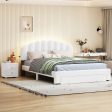 Teddy Fleece Queen Size Upholstered Platform Bed with Nightstand, White on Sale