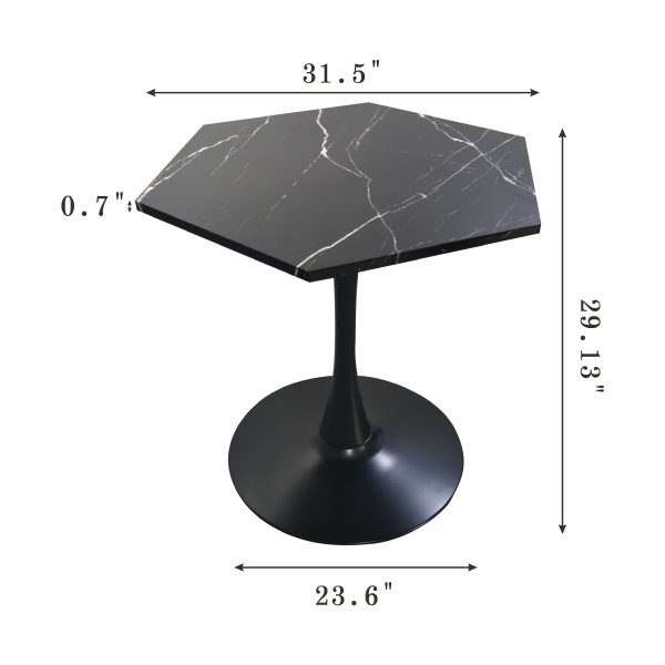 31.50 Modern Hexagonal Coffee Table with Printed Black Marble Table Top,Metal Base, for Dining Room, Kitchen, Living Room Online Sale