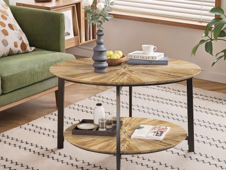 31.5  Round Coffee Table,Stand Wooden Double Layer Coffee Table with Open Storage Space and Metal Table Legs for Living Room,Bedroom Discount