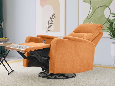 [VIDEO provided]Swivel Rocking Recliner Sofa Chair With USB Charge Port & Cup Holder For Living Room, Bedroom,light orange Discount