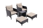 5 Piece Outdoor Patio Furniture Set,All Weather PE Rattan Conversation Chairs with Armrest and Removable Cushions,Ottomans and Storage Coffee Table for Poolside Garden Balcony Deck(Dust Grey) For Discount