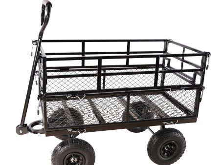 (Black double fence utility  cart) Wagon Cart Garden cart trucks make it easier to transport firewood Discount