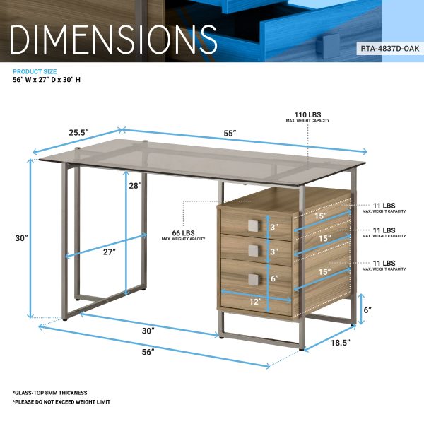 Techni Mobili Oak Computer Desk with Storage Supply