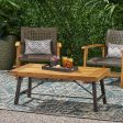 Outdoor Acacia Wood Coffee Table, Teak Finish   Rustic Metal Brown and Black, 27.25 D x 45.75 W x 18 H Discount