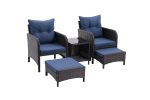 5 Piece Outdoor Patio Furniture Set,All Weather PE Rattan Conversation Chairs with Armrest and Removable Cushions,Ottomans and Storage Coffee Table for Poolside Garden Balcony Deck(Peacock Blue) Cheap