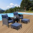 5 Piece Outdoor Patio Furniture Set,All Weather PE Rattan Conversation Chairs with Armrest and Removable Cushions,Ottomans and Storage Coffee Table for Poolside Garden Balcony Deck(Peacock Blue) Cheap