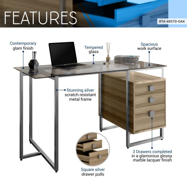 Techni Mobili Oak Computer Desk with Storage Supply