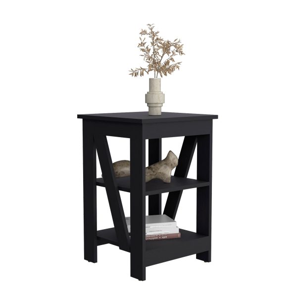 Taylor 3-Tier End Table Nightstand, Side Table for Small Space, Black Supply