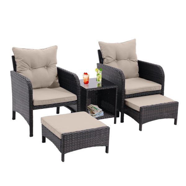 5 Piece Outdoor Patio Furniture Set,All Weather PE Rattan Conversation Chairs with Armrest and Removable Cushions,Ottomans and Storage Coffee Table for Poolside Garden Balcony Deck(Dust Grey) For Discount