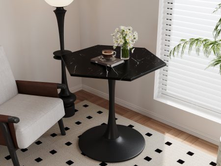 31.50 Modern Hexagonal Coffee Table with Printed Black Marble Table Top,Metal Base, for Dining Room, Kitchen, Living Room Online Sale