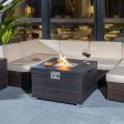 Outdoor Gas Fire Pit  Square Dark Brown Wicker Fire Pit Table Propane Fire Table with Glass Rocks Online now