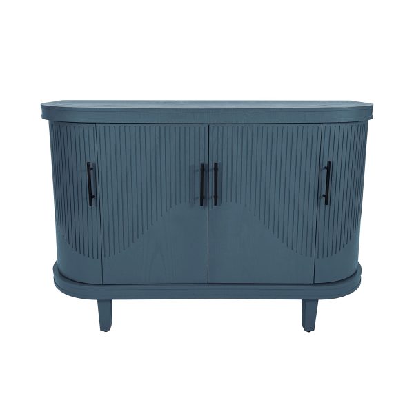 Modern Curved Sideboard 47.2-Inch Decorative Storage Cabinet Wooden Console Table Coffee Bar Cabinet with 4 Doors and Adjustable Interior Shelves for Living Room, Kitchen, Bedroom, Hallway (Blue) Online now