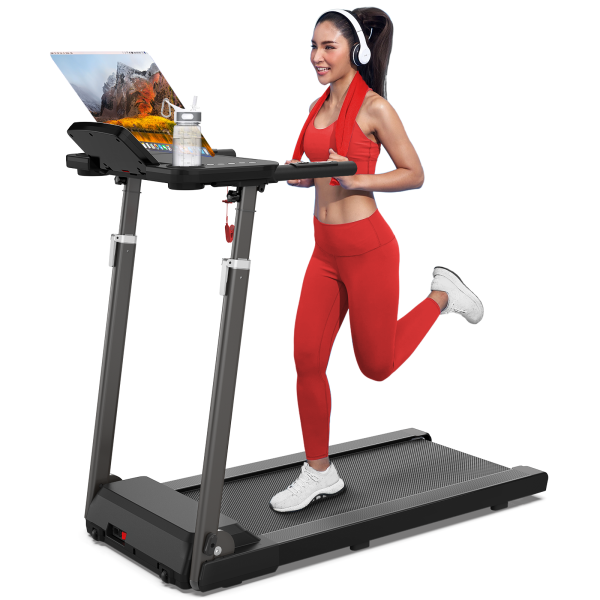 Treadmill with Desk Workstation & Adjustable Height, 300 LBS Weight Capacity, Folding Treadmill with Bluetooth Speaker , Portable Walking Pad Treadmill with Desktop for Home Office Online