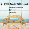 Outdoor 6 Person Picnic Table, 6 person Round Picnic Table with 3 Built-in Benches, Umbrella Hole, Outside Table and Bench Set for Garden, Backyard, Porch, Patio,  Natural For Sale