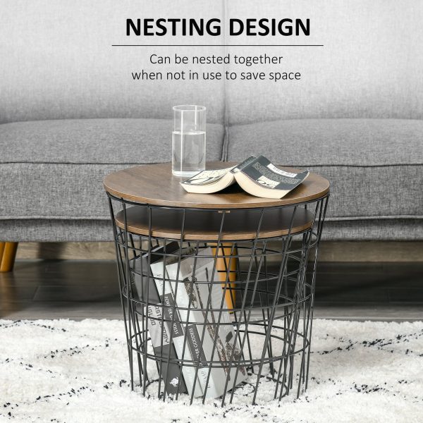 End Tables Set of 2, Nesting Tables with Storage, Round Accent Side Tables with Removable Top for Living Room, Bedroom, Black   Brown Sale