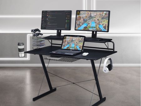 Techni Sport TS-200 Carbon Computer Gaming Desk with Shelving, Black Cheap