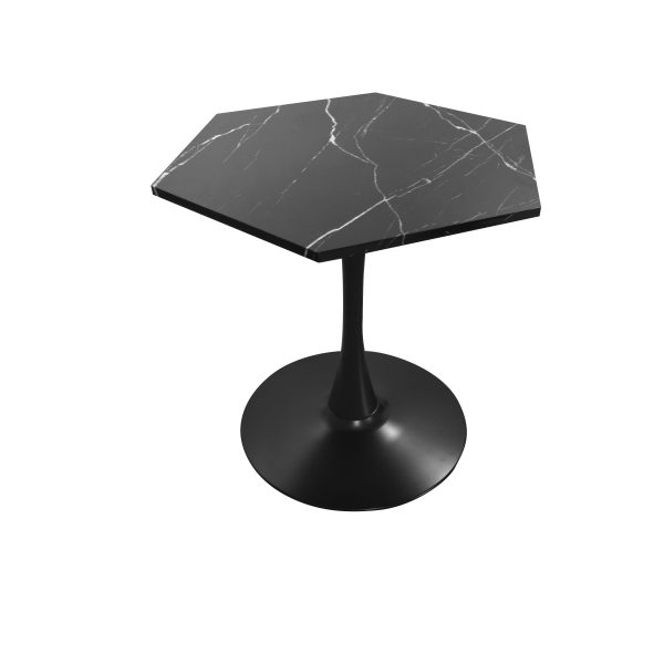 31.50 Modern Hexagonal Coffee Table with Printed Black Marble Table Top,Metal Base, for Dining Room, Kitchen, Living Room Online Sale