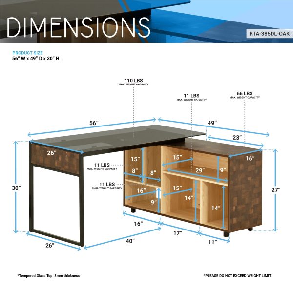 Techni Mobili L-Shape Corner Desk with Multiple Storage, Oak Supply